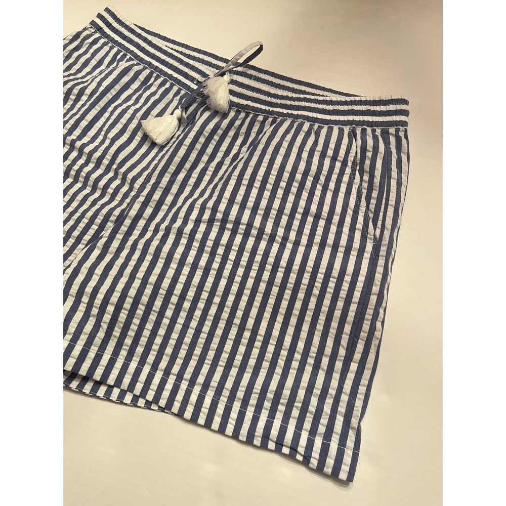 Tommy Bahama Womens Blue White Striped Seersucker Tassel Shorts Beachy Size M